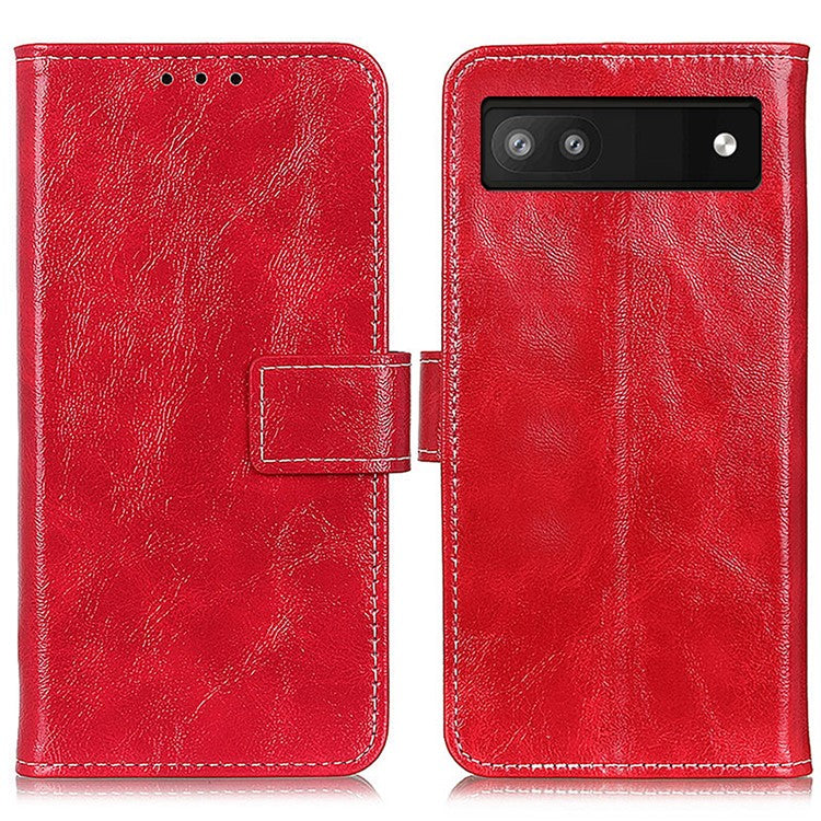 For Google Pixel 7a Stand Phone Case Retro Crazy Horse Texture Leather Phone Cover with Wallet - Red