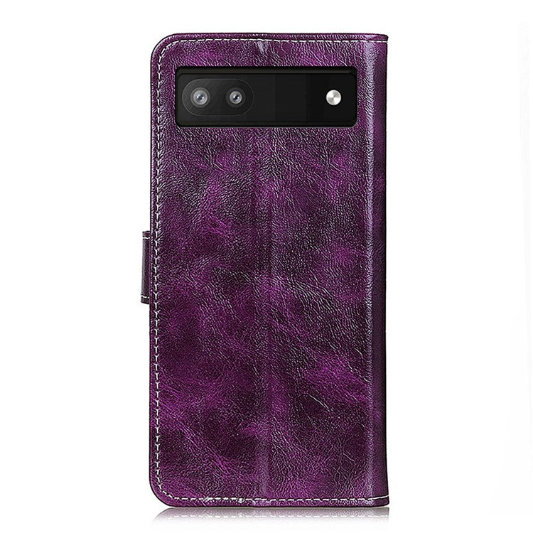 For Google Pixel 7a Stand Phone Case Retro Crazy Horse Texture Leather Phone Cover with Wallet - Purple