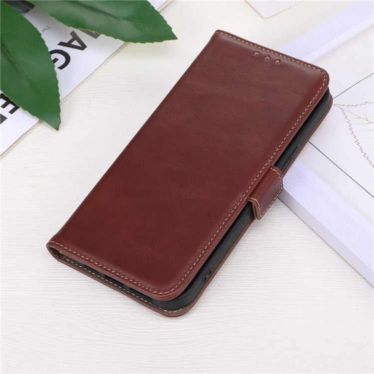 For Google Pixel 7a Phone Case RFID Blocking Genuine Cowhide Leather Phone Cover with Stand Wallet - Brown