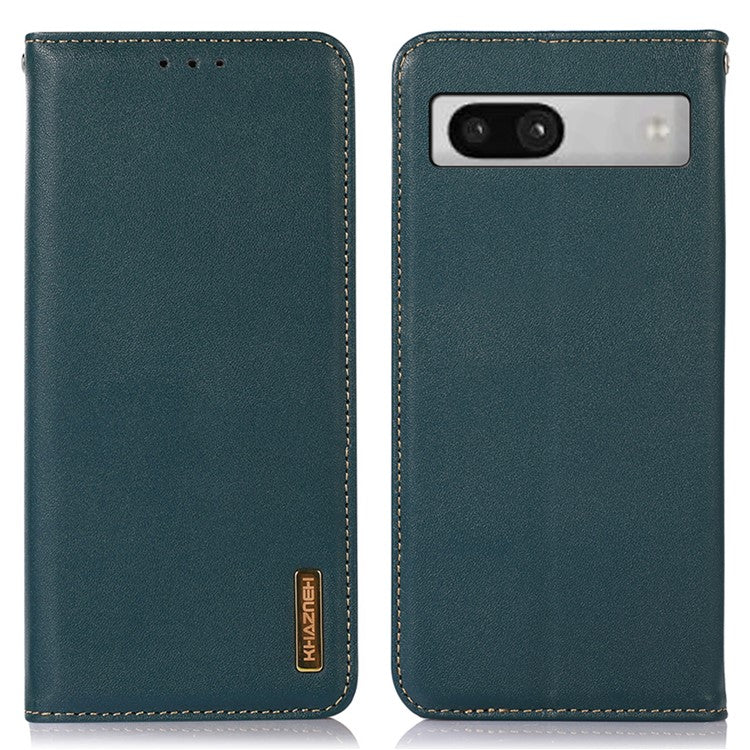 KHAZNEH for Google Pixel 7a Genuine Cowhide Leather Phone Cover Stand Wallet Phone Case with RFID Blocking - Green