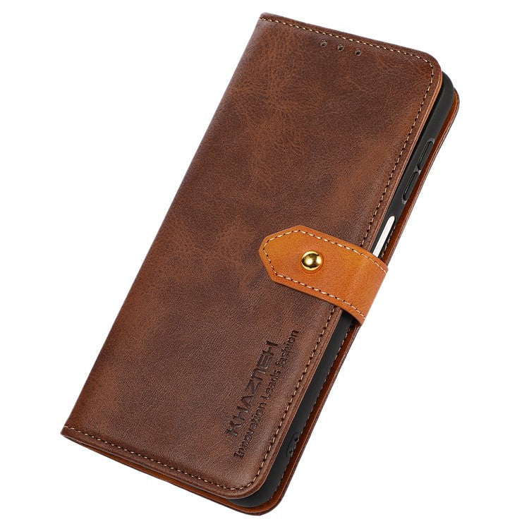 KHAZNEH For Google Pixel 7a Gold Button Magnetic Leather Wallet Cover Stand Cowhide Texture Phone Case - Brown