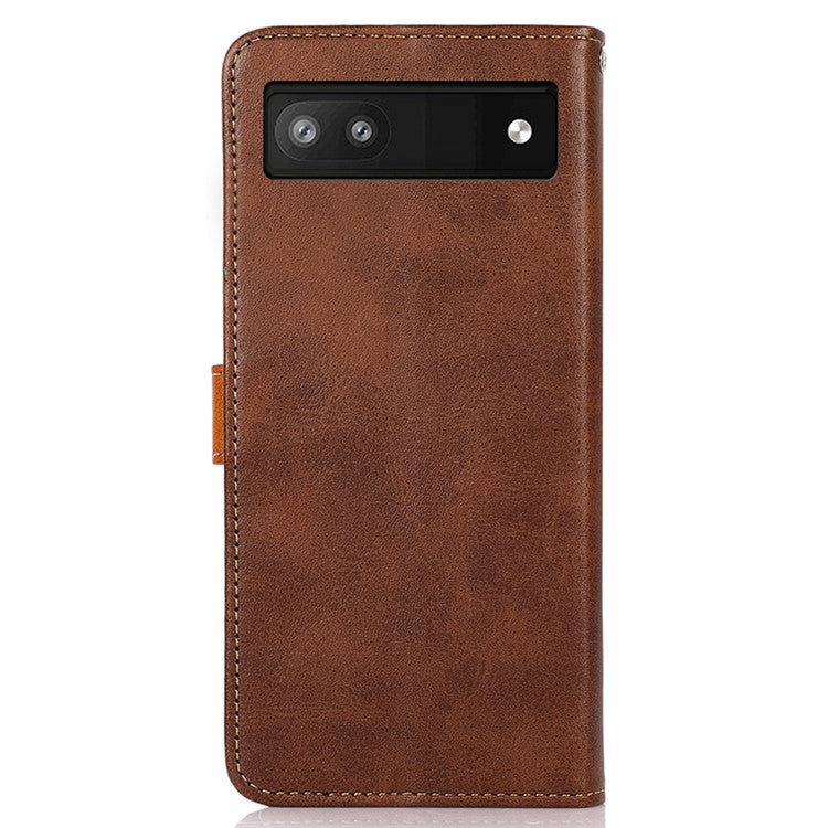 KHAZNEH For Google Pixel 7a Gold Button Magnetic Leather Wallet Cover Stand Cowhide Texture Phone Case - Brown