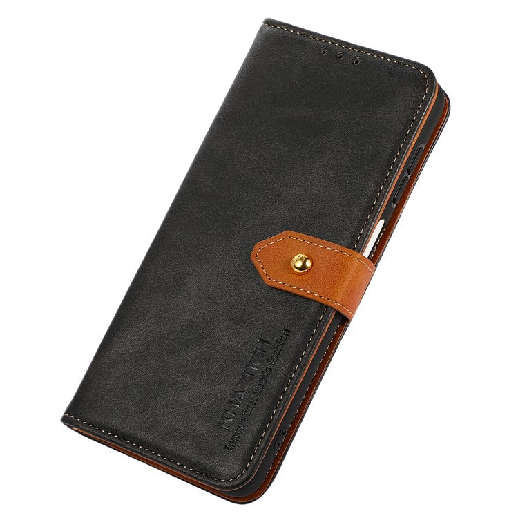 KHAZNEH For Google Pixel 7a Gold Button Magnetic Leather Wallet Cover Stand Cowhide Texture Phone Case - Black