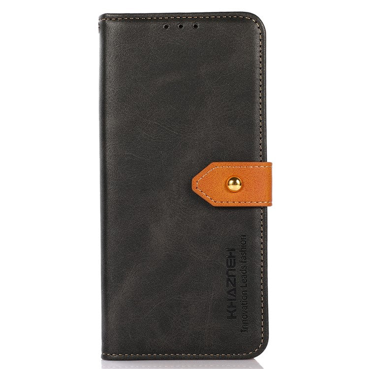 KHAZNEH For Google Pixel 7a Gold Button Magnetic Leather Wallet Cover Stand Cowhide Texture Phone Case - Black