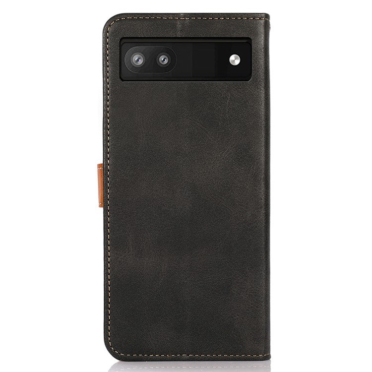 KHAZNEH For Google Pixel 7a Gold Button Magnetic Leather Wallet Cover Stand Cowhide Texture Phone Case - Black