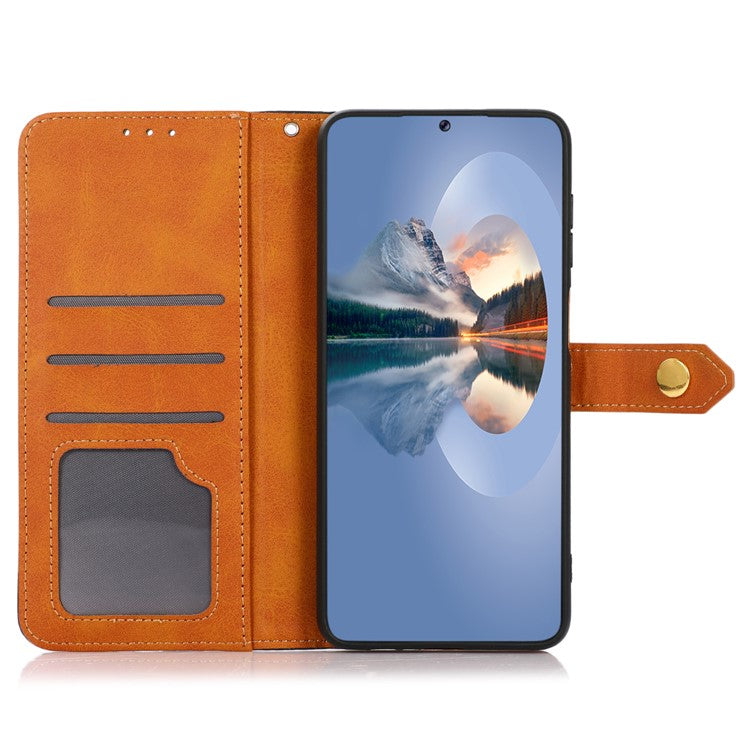 KHAZNEH For Google Pixel 7a Gold Button Magnetic Leather Wallet Cover Stand Cowhide Texture Phone Case - Blue