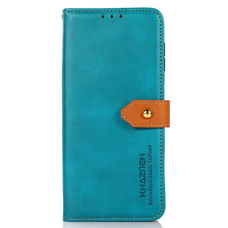 KHAZNEH For Google Pixel 7a Gold Button Magnetic Leather Wallet Cover Stand Cowhide Texture Phone Case - Blue