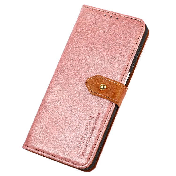 KHAZNEH For Google Pixel 7a Gold Button Magnetic Leather Wallet Cover Stand Cowhide Texture Phone Case - Rose Gold