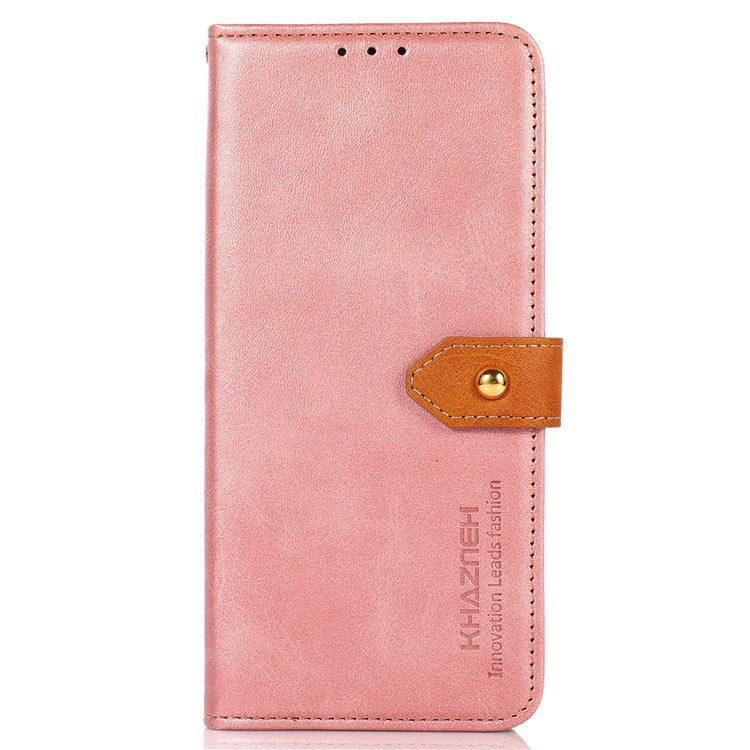 KHAZNEH For Google Pixel 7a Gold Button Magnetic Leather Wallet Cover Stand Cowhide Texture Phone Case - Rose Gold