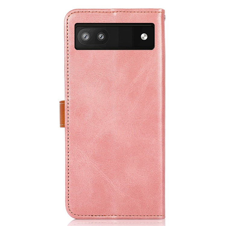 KHAZNEH For Google Pixel 7a Gold Button Magnetic Leather Wallet Cover Stand Cowhide Texture Phone Case - Rose Gold