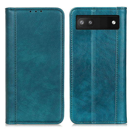 For Google Pixel 7a Split Leather Phone Case Litchi Texture Wallet Stand Flip Protective Cover - Green