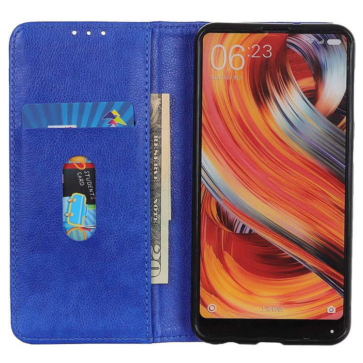 For Google Pixel 7a Split Leather Phone Case Litchi Texture Wallet Stand Flip Protective Cover - Blue
