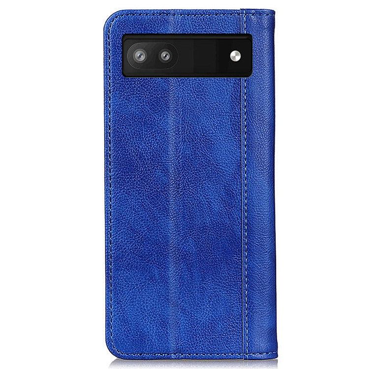 For Google Pixel 7a Split Leather Phone Case Litchi Texture Wallet Stand Flip Protective Cover - Blue