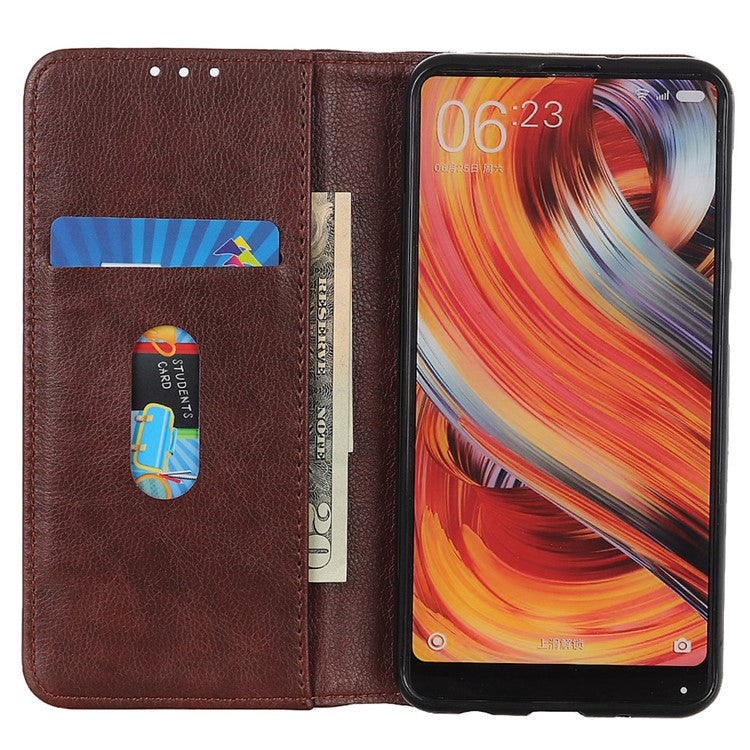 For Google Pixel 7a Split Leather Phone Case Litchi Texture Wallet Stand Flip Protective Cover - Brown