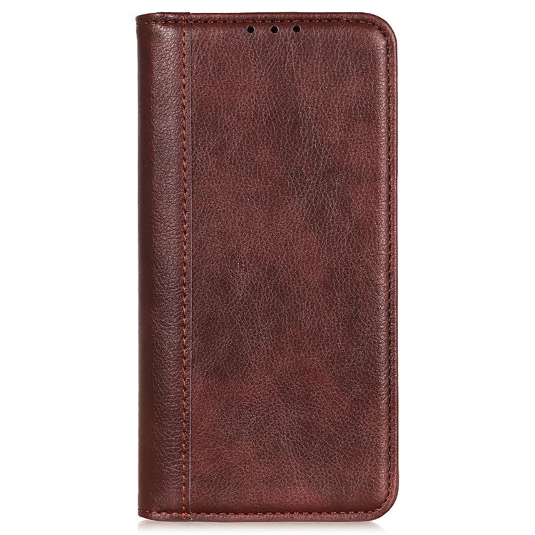 For Google Pixel 7a Split Leather Phone Case Litchi Texture Wallet Stand Flip Protective Cover - Brown