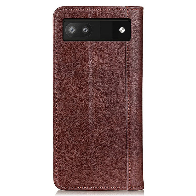 For Google Pixel 7a Split Leather Phone Case Litchi Texture Wallet Stand Flip Protective Cover - Brown