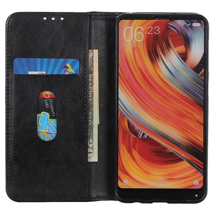 For Google Pixel 7a Split Leather Phone Case Litchi Texture Wallet Stand Flip Protective Cover - Black