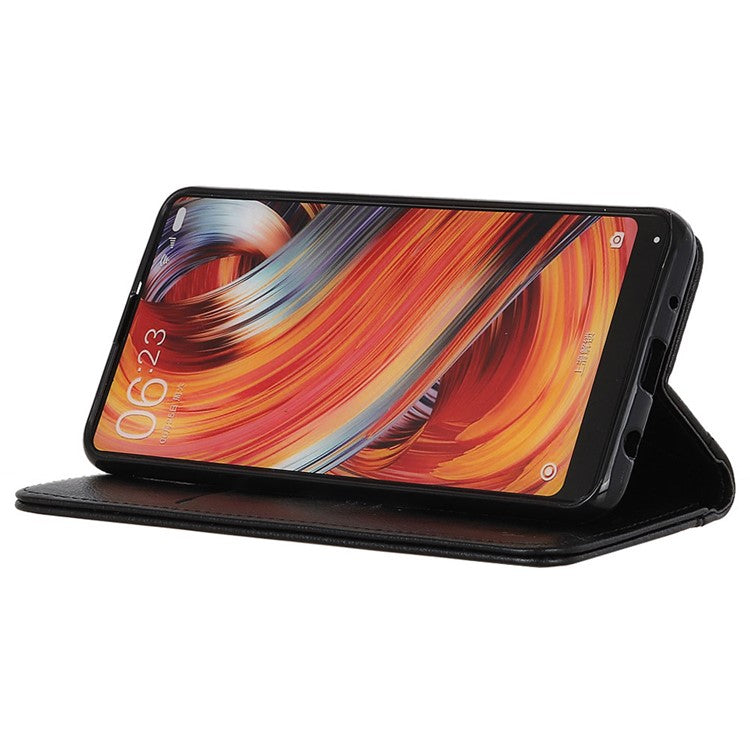 For Google Pixel 7a Split Leather Phone Case Litchi Texture Wallet Stand Flip Protective Cover - Black