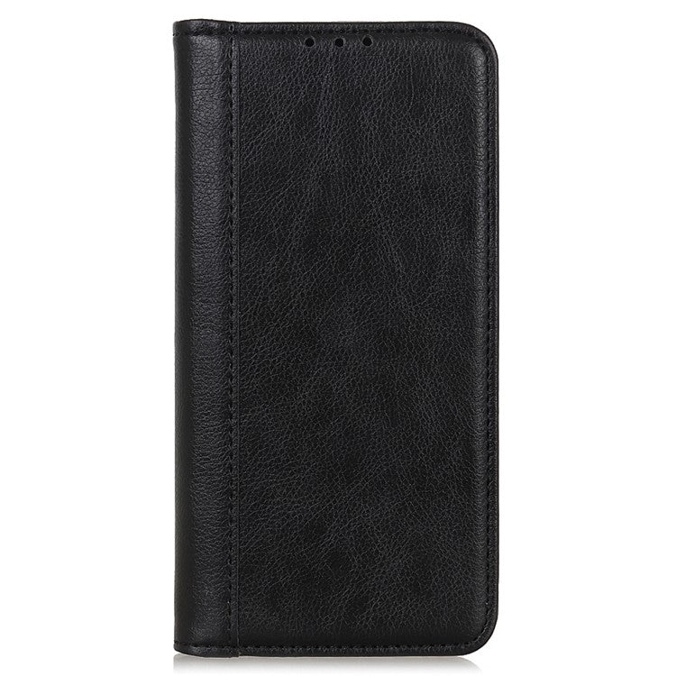 For Google Pixel 7a Split Leather Phone Case Litchi Texture Wallet Stand Flip Protective Cover - Black