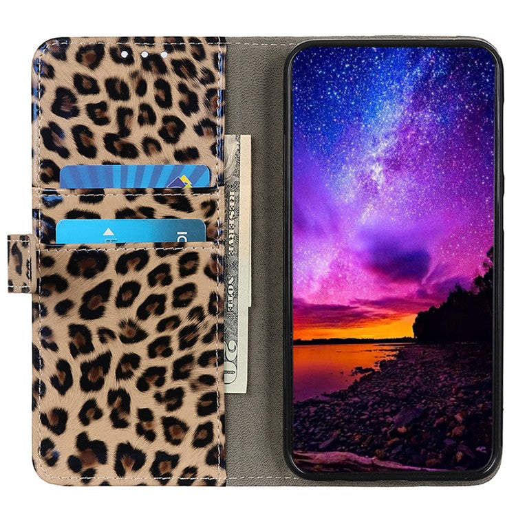 For Google Pixel 7a Leather Wallet Phone Case Leopard Print Smartphone Stand Protective Cover