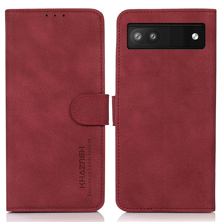 KHAZNEH For Google Pixel 7a Wallet Phone Case PU Leather Magnetic Closure Stand Cover - Red