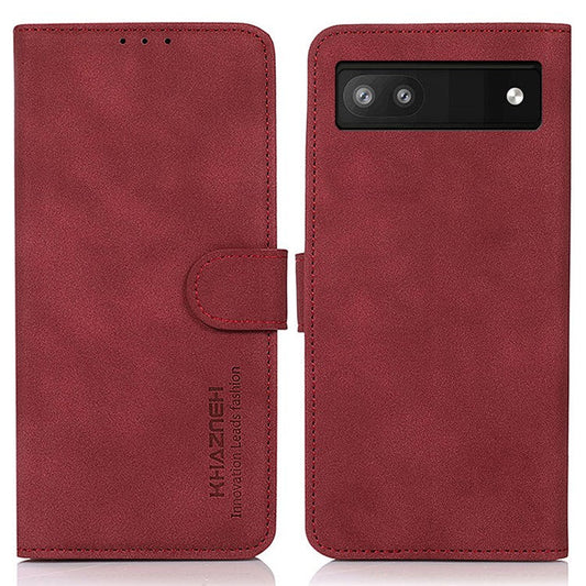 KHAZNEH For Google Pixel 7a Wallet Phone Case PU Leather Magnetic Closure Stand Cover - Red