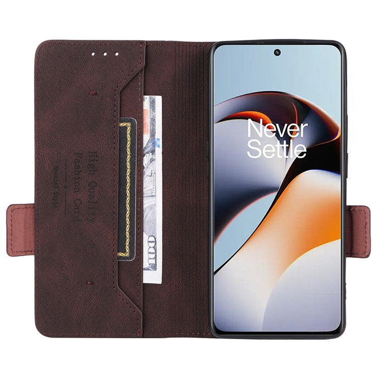 For OnePlus Ace 2 5G / 11R 5G Anti-scratch Magnetic PU Leather Anti-drop Case Hardware Decor Wallet Stand Shell - Coffee