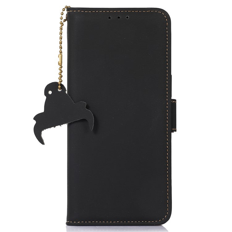 For Google Pixel 7a RFID Blocking Phone Cover Genuine Cow Leather Case with Stand Wallet - Black