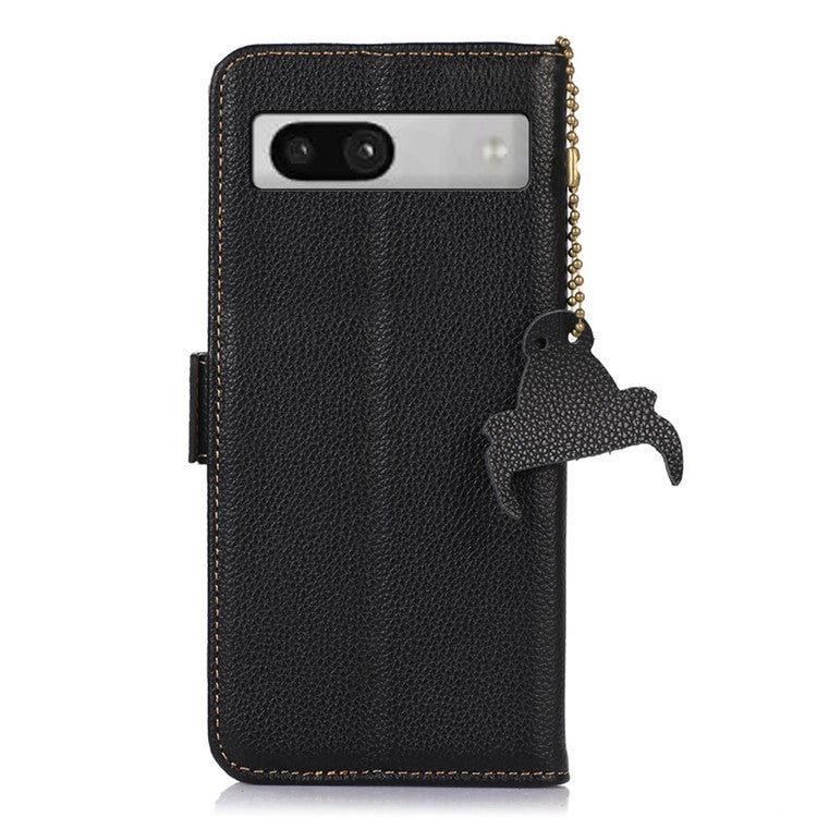 For Google Pixel 7a Wallet Stand Phone Cover RFID Blocking Genuine Cow Leather Phone Case - Black
