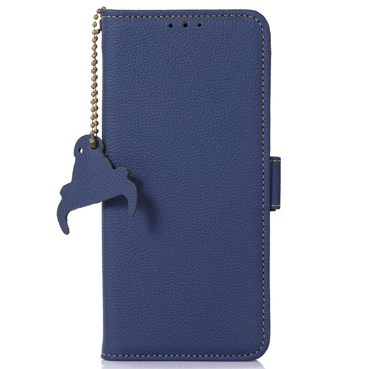 For Google Pixel 7a Wallet Stand Phone Cover RFID Blocking Genuine Cow Leather Phone Case - Sapphire