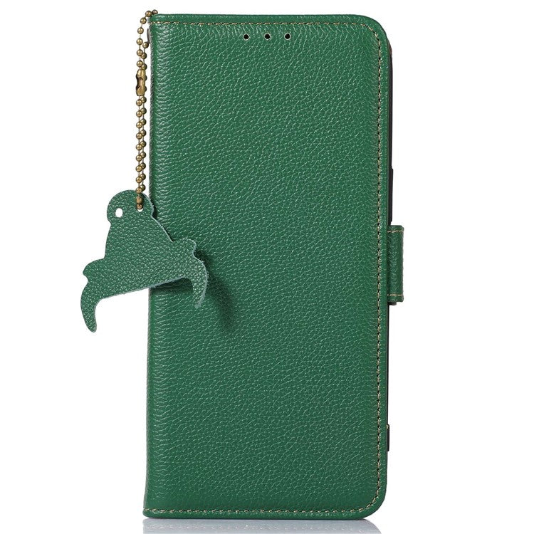 For Google Pixel 7a Wallet Stand Phone Cover RFID Blocking Genuine Cow Leather Phone Case - Green