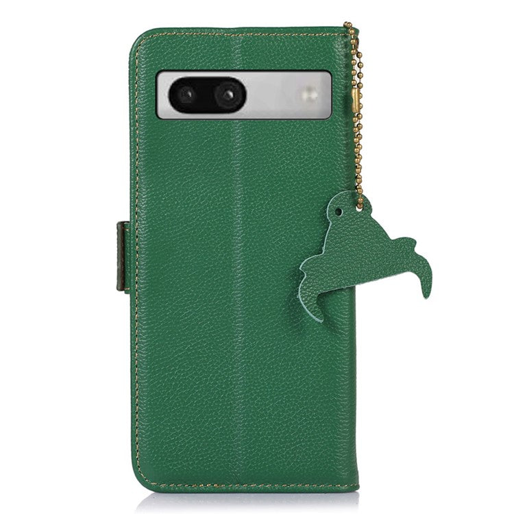 For Google Pixel 7a Wallet Stand Phone Cover RFID Blocking Genuine Cow Leather Phone Case - Green