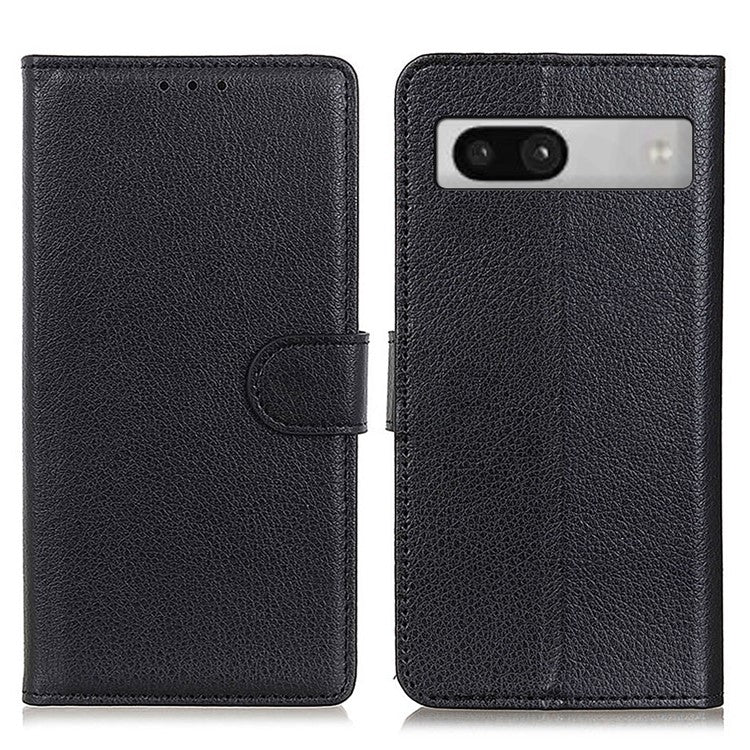 For Google Pixel 7a Litchi Texture Phone Cover Wallet PU Leather Phone Stand Case - Black