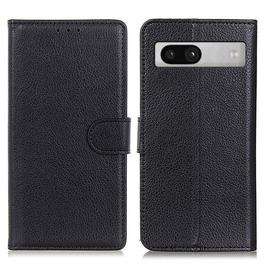 For Google Pixel 7a Litchi Texture Phone Cover Wallet PU Leather Phone Stand Case - Black