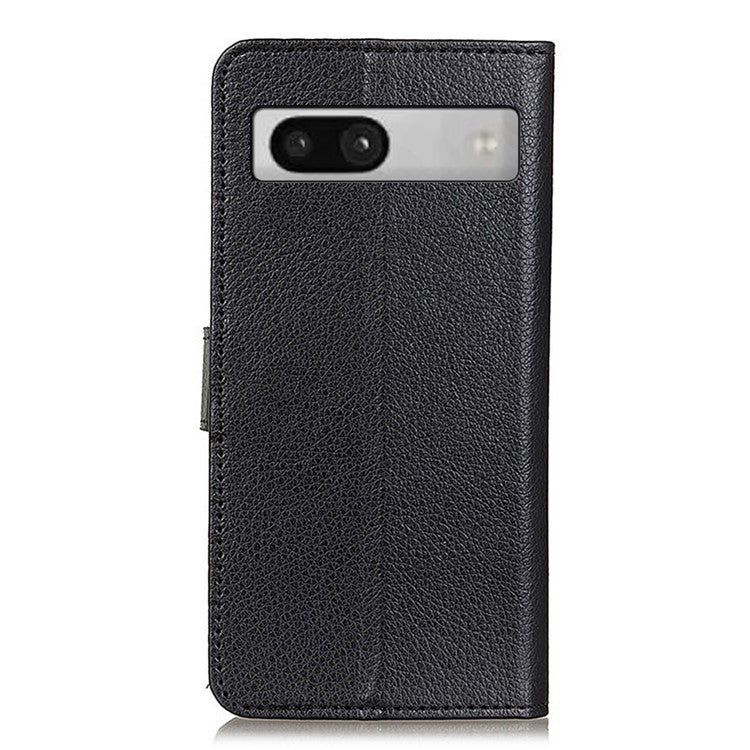 For Google Pixel 7a Litchi Texture Phone Cover Wallet PU Leather Phone Stand Case - Black