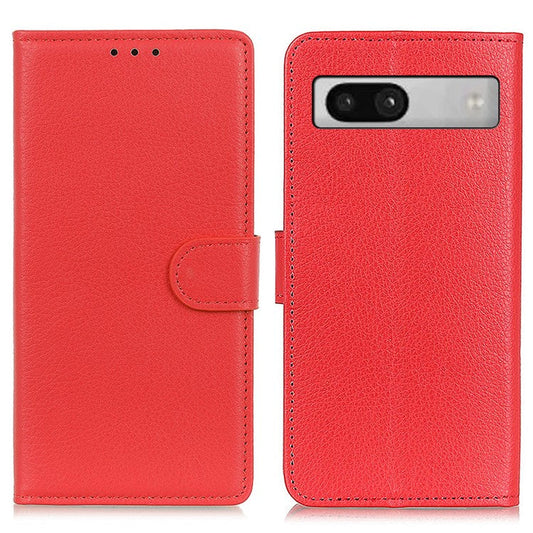 For Google Pixel 7a Litchi Texture Phone Cover Wallet PU Leather Phone Stand Case - Red