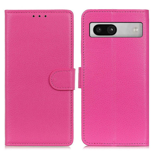 For Google Pixel 7a Litchi Texture Phone Cover Wallet PU Leather Phone Stand Case - Rose