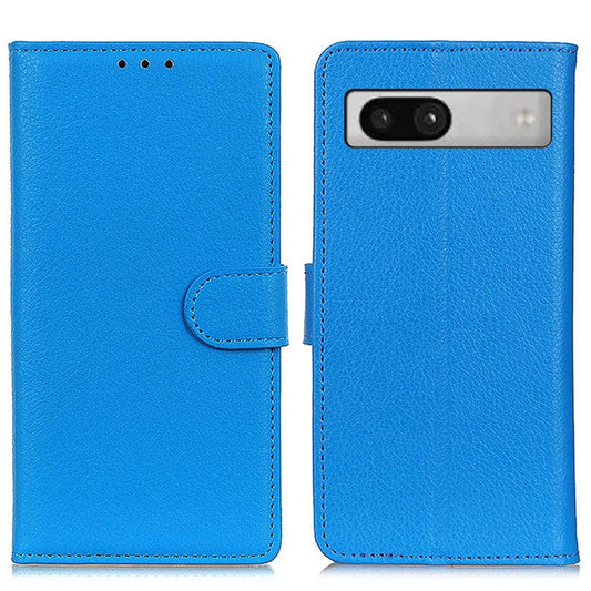 For Google Pixel 7a Litchi Texture Phone Cover Wallet PU Leather Phone Stand Case - Blue
