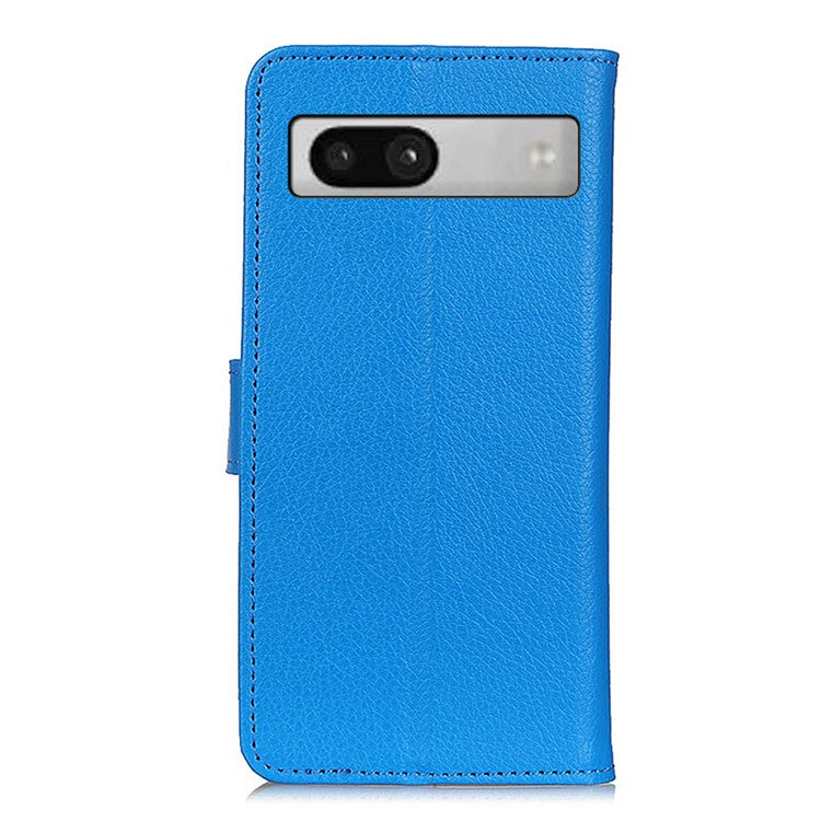 For Google Pixel 7a Litchi Texture Phone Cover Wallet PU Leather Phone Stand Case - Blue