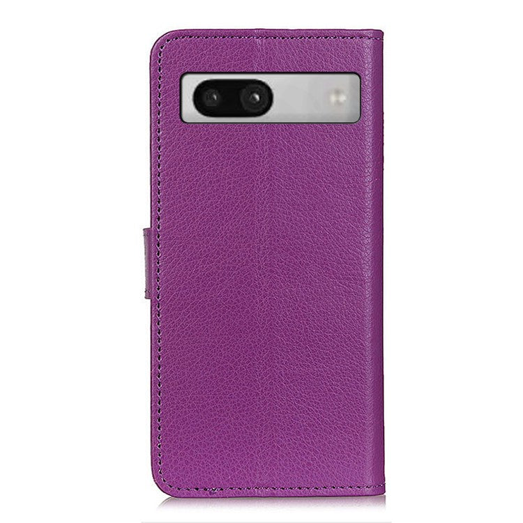 For Google Pixel 7a Litchi Texture Phone Cover Wallet PU Leather Phone Stand Case - Purple