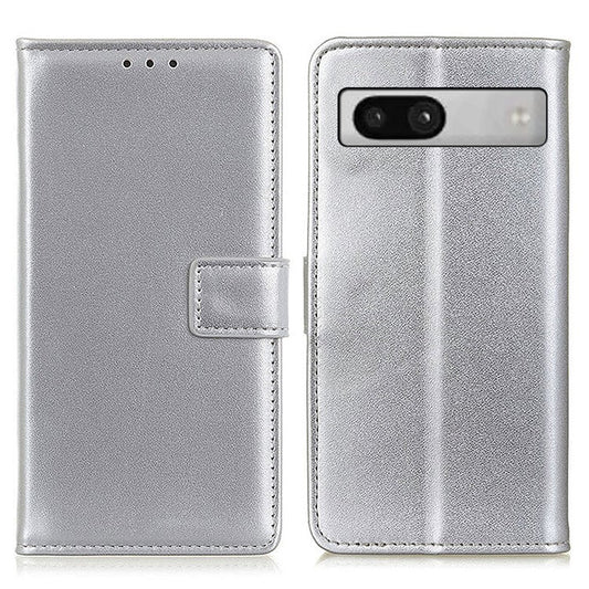 Phone Leather Case for Google Pixel 7a , Full Protection Wallet Stand Phone Cover - Silver