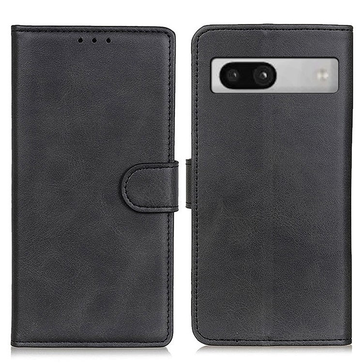 For Google Pixel 7a PU Leather Stand Phone Case Cowhide Texture Mobile Phone Wallet Cover - Black