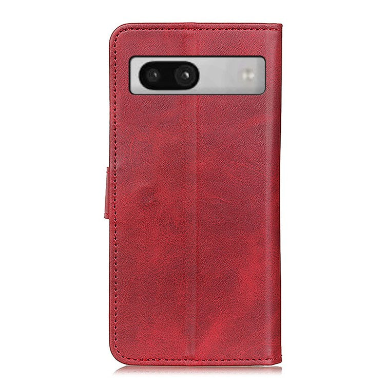 For Google Pixel 7a PU Leather Stand Phone Case Cowhide Texture Mobile Phone Wallet Cover - Red
