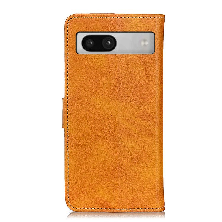 For Google Pixel 7a PU Leather Stand Phone Case Cowhide Texture Mobile Phone Wallet Cover - Brown