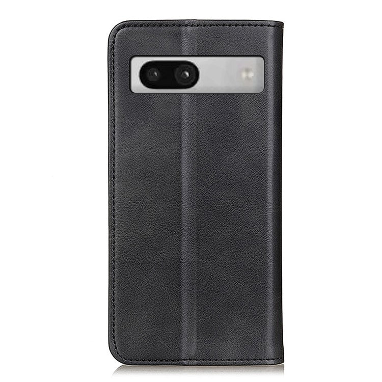 Split Leather Cell Phone Case for Google Pixel 7a , Wallet Stand Shockproof Phone Cover - Black