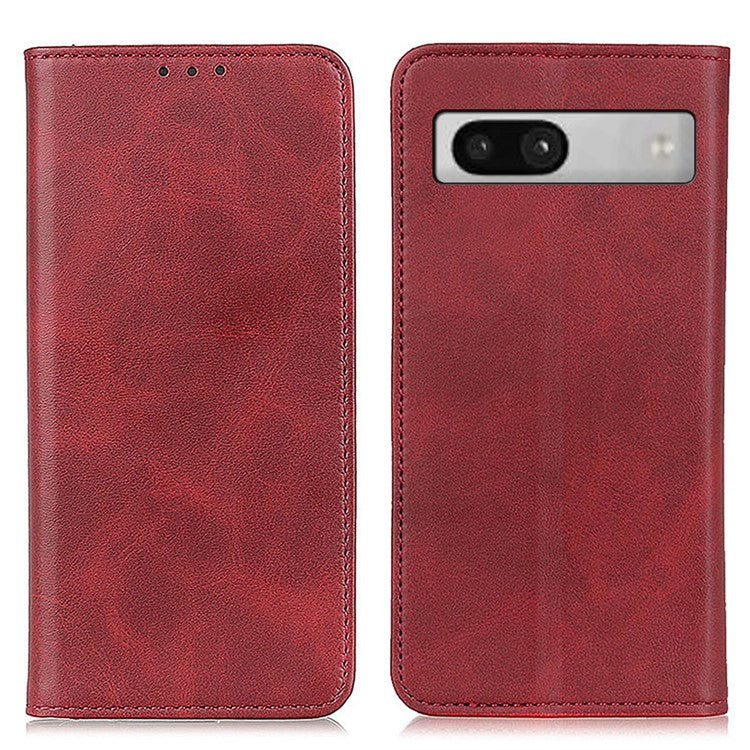 Split Leather Cell Phone Case for Google Pixel 7a , Wallet Stand Shockproof Phone Cover - Red