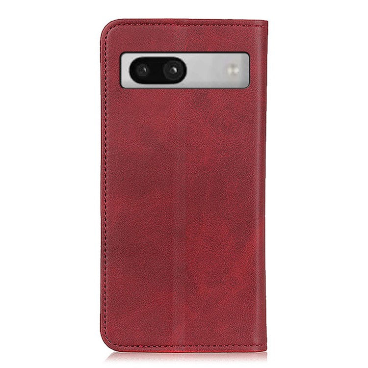 Split Leather Cell Phone Case for Google Pixel 7a , Wallet Stand Shockproof Phone Cover - Red