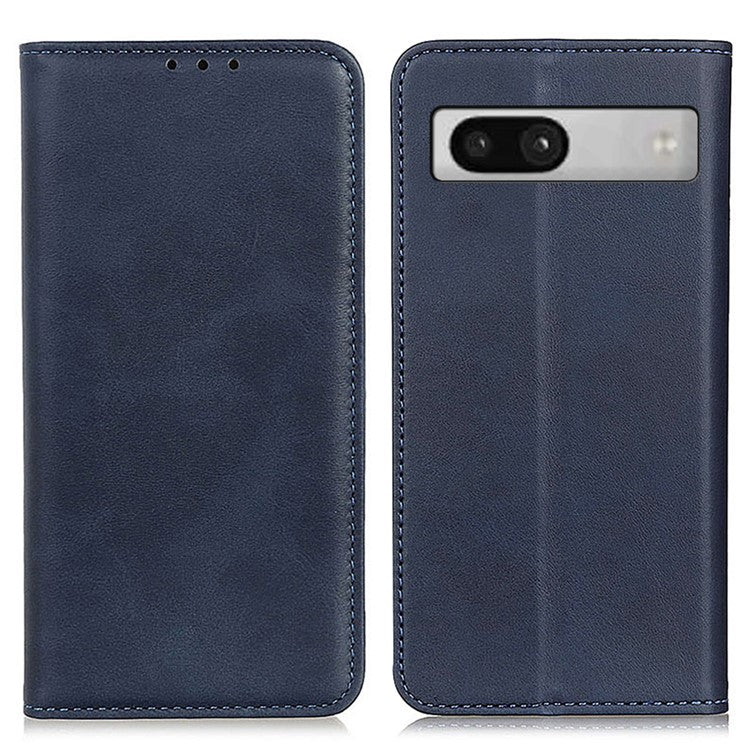 Split Leather Cell Phone Case for Google Pixel 7a , Wallet Stand Shockproof Phone Cover - Blue