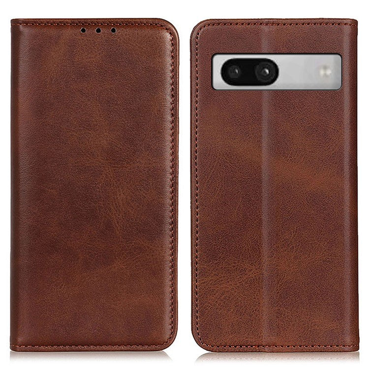 Split Leather Cell Phone Case for Google Pixel 7a , Wallet Stand Shockproof Phone Cover - Coffee