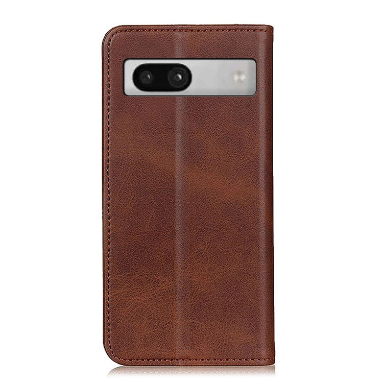 Split Leather Cell Phone Case for Google Pixel 7a , Wallet Stand Shockproof Phone Cover - Coffee